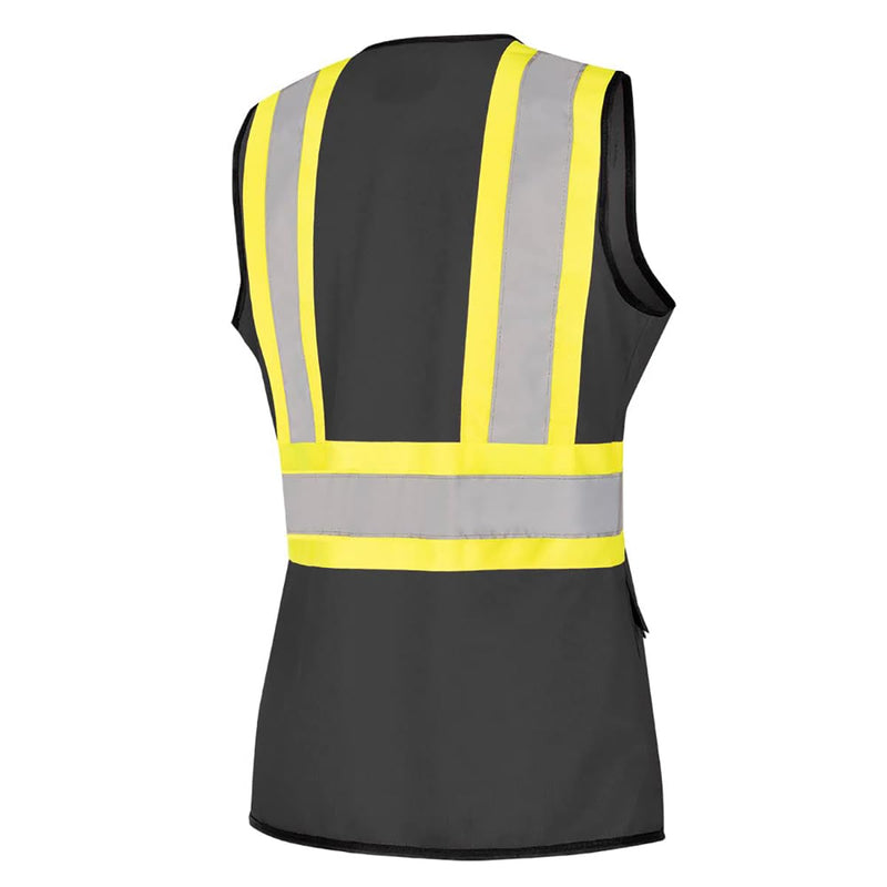 Pioneer Safety Vest for Women with Pockets - Hi-Vis Reflective Tape - for Construction - Black SUREWERX