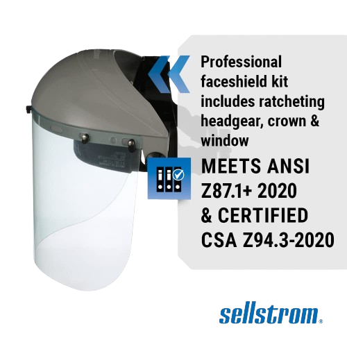 Sellstrom Advantage Series Face Shield - Clear Window with Standard Binding - Comfortable Ratcheting Headgear, ANSI Z87.1+ (S30120) SUREWERX