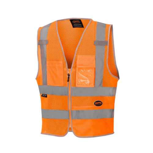 Pioneer Safety Vest for Men – Hi Vis Reflective Mesh Neon with 8 Pockets, Zipper Closure for Construction, Traffic, Security Work – Orange, Yellow/Green, V1025250U-5XL