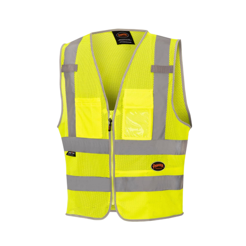 Pioneer Safety Vest for Men – Hi Vis Reflective Mesh Neon with 8 Pockets, Zipper Closure for Construction, Traffic, Security Work – Orange, Yellow/Green, Small, V1025260U-S SUREWERX