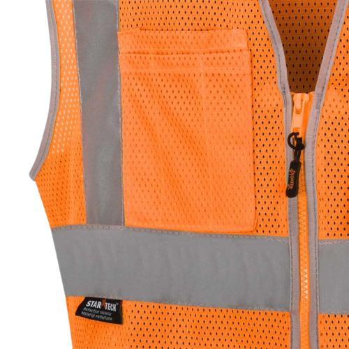 Pioneer Safety Vest for Men – Hi Vis Reflective Mesh Neon with 8 Pockets, Zipper Closure for Construction, Traffic, Security Work – Orange, Yellow/Green