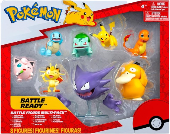 Pokemon Battle Figure 8-Pack - Comes with 2” Pikachu, 2” Bulbasaur, 2” Squirtle, 2” Charmander, 2” Meowth, 2" Jigglypuff, 3” Loudred, and 3” Psyduck Pokemon