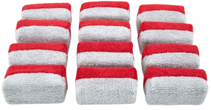 Autofiber Mini [Saver Applicator Terry] Ceramic Coating Applicator Sponge  12 Pack  with Plastic Barrier to Reduce Product Waste. (RedGray)
