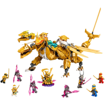 NINJAGO Lloyd’s Golden Ultra Dragon Toy for Kids, Large 4-Headed Action Figure with Blade Wings Plus 9 Minifigures