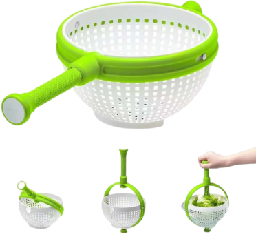 Spina | Easy-To-Use Salad Spinner | Non-Scratch, Nylon Spinning Colander | Lettuce Spinner | Colander with Collapsible Handle | White & Green Affirma Distributors