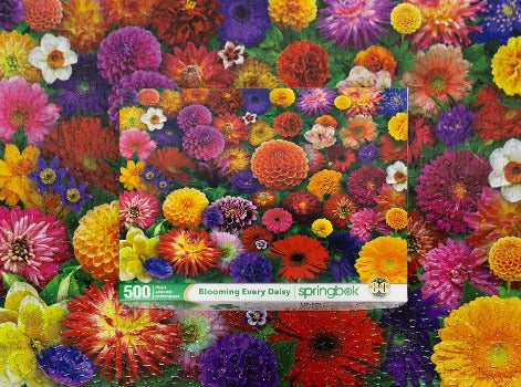 Springbok Blooming Every Daisy 500 Piece Jigsaw Puzzle for Adults - Colorful Flower Collage - Unique Cut Pieces - Great for Relaxing and Mindful Activity - Finished Size 23.5" x 18
