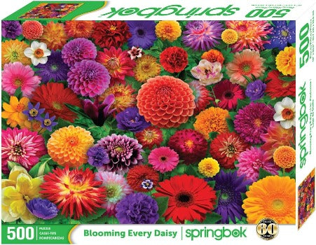 Springbok Blooming Every Daisy 500 Piece Jigsaw Puzzle for Adults - Colorful Flower Collage - Unique Cut Pieces - Great for Relaxing and Mindful Activity - Finished Size 23.5" x 18